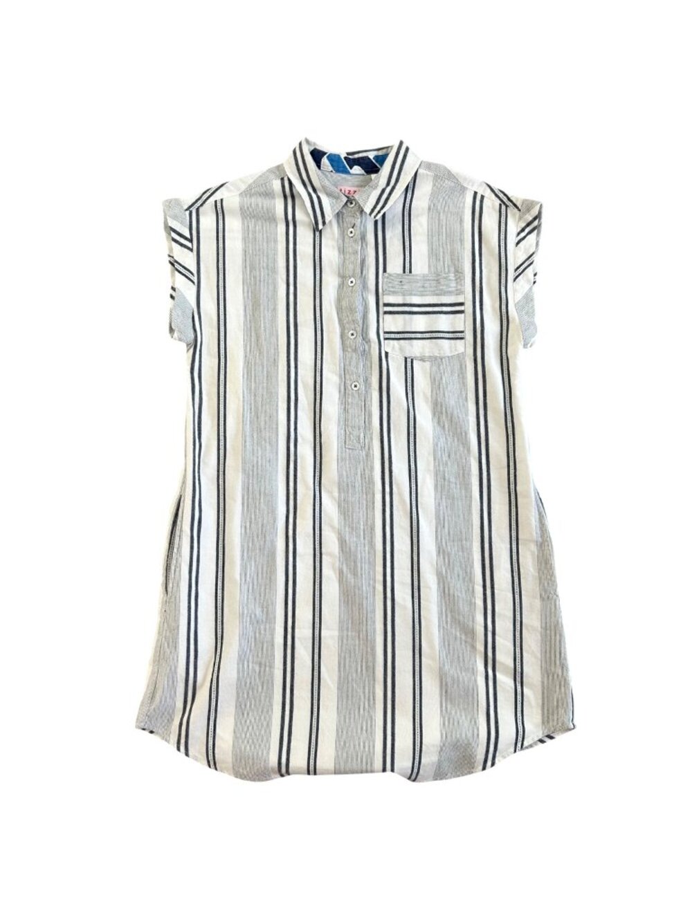 Tizzie Womens Sz XS Sleeveless Striped Button-Up Tunic Shirt Dress Pocket